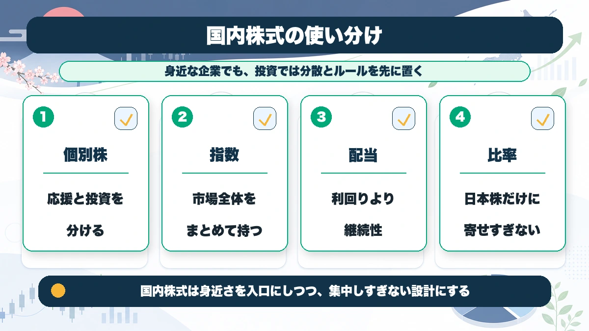 国内株式の個別株とインデックスの使い分けを整理した本文図解