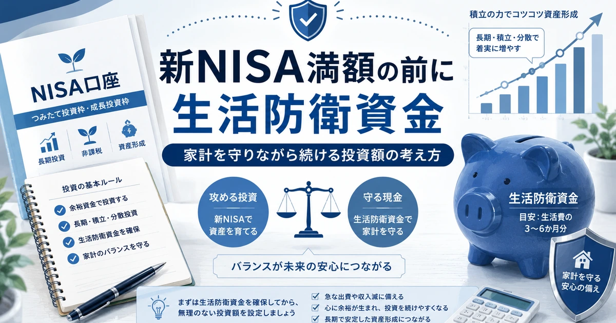 新NISAを満額にする前に生活防衛資金と積立額を確認するイメージ