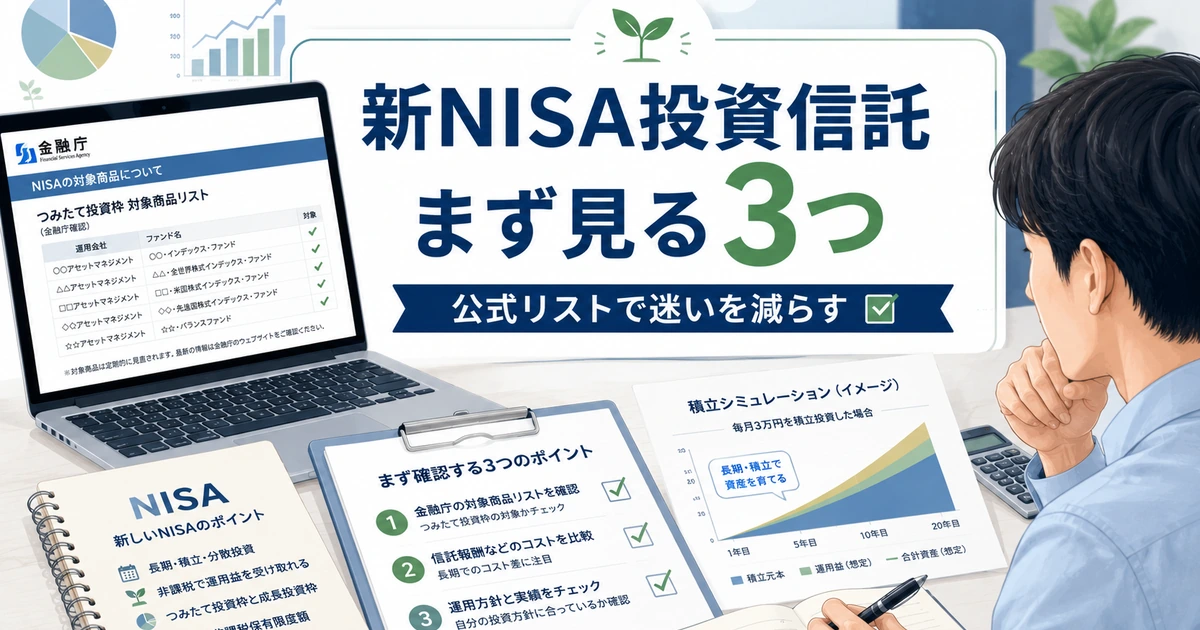 新NISAの投資信託を選ぶ前に公式の対象商品リストを確認するイメージ