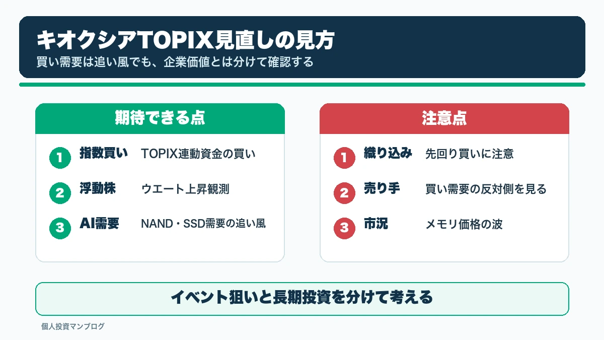 キオクシアHDのTOPIX見直しで期待できる点と注意点を整理した本文図解