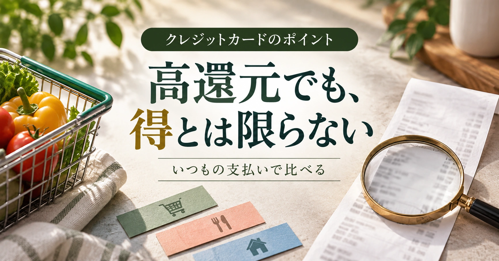 クレジットカードのポイント。高還元でも、得とは限らない。いつもの支払いで比べる