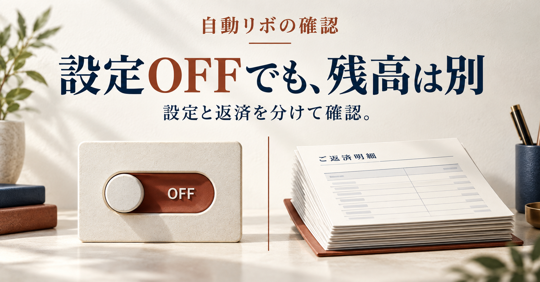 自動リボの確認。設定OFFでも、残高は別。設定と返済を分けて確認