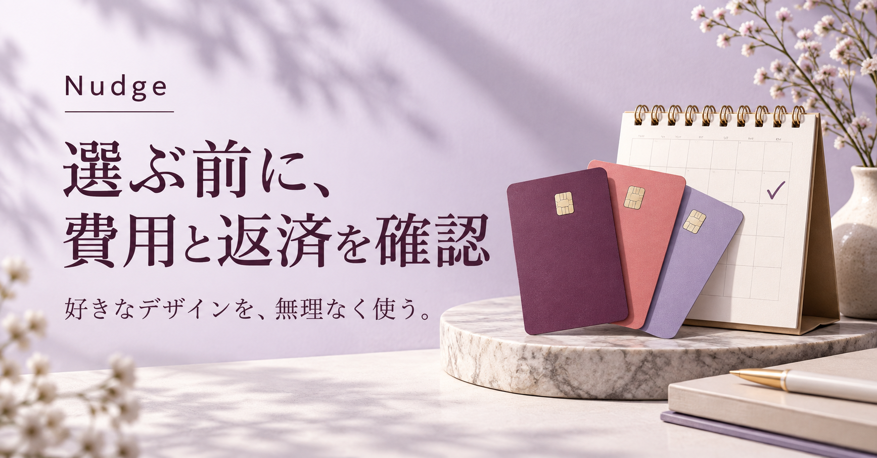 Nudge。選ぶ前に、費用と返済を確認。好きなデザインを、無理なく使う