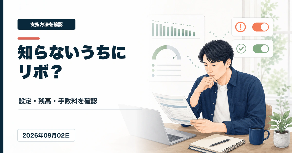 クレジットカードの自動リボ設定と残高や手数料を確認するアイキャッチ画像