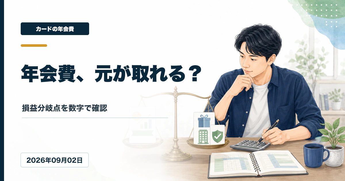 クレジットカードの年会費とポイントや特典の損益分岐点を計算するアイキャッチ画像