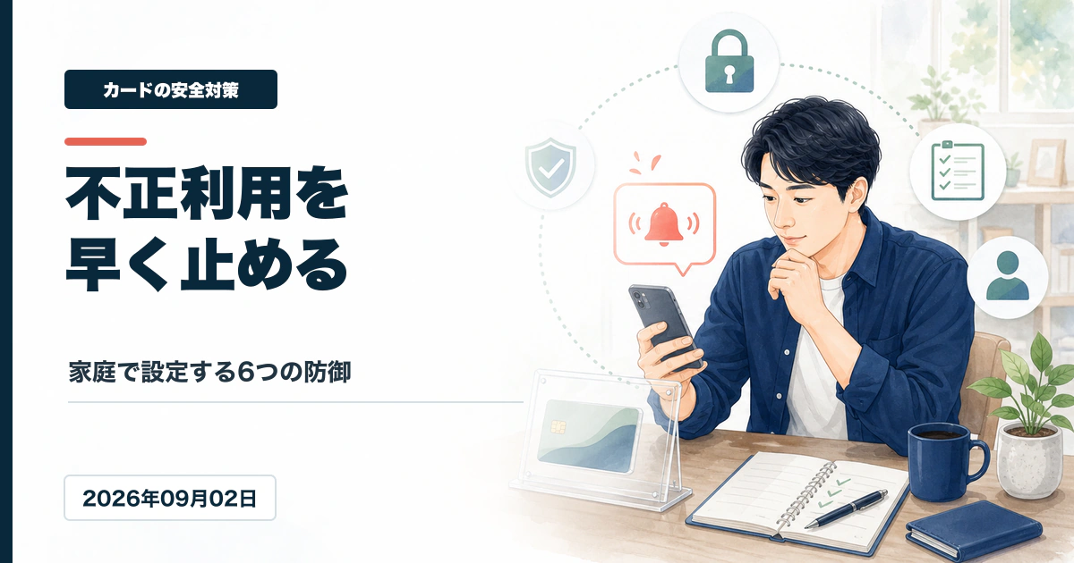 クレジットカードの不正利用を防ぐ通知や本人認証を家庭で設定するアイキャッチ画像